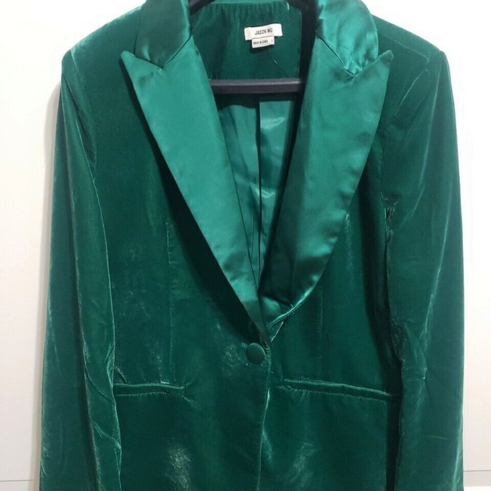 NWOT Jason Wu Emerald Green Velvet & Satin Blazer Large L